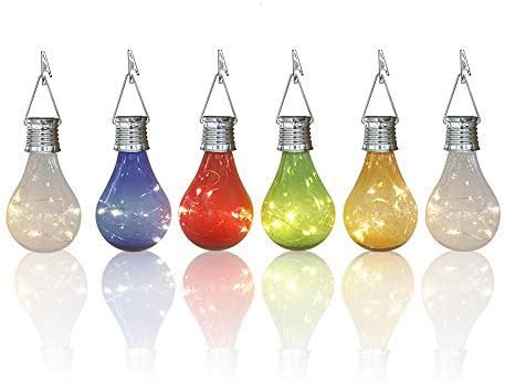 Solar Light Outdoor Waterproof Garden Camping Hanging LED Bulb Ball Hanging Light For Home Yard Christmas Party Holiday Decoration (Pack of 6 - Solar Bulb)