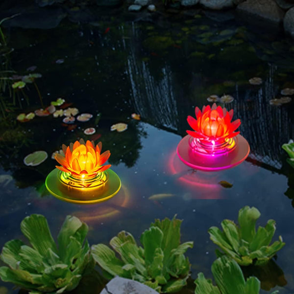 Solar Pond Light Waterproof LED RGB Solar Floating Light Pool Pond Floating Night Light for Swimming Pool Spa Courtyard Wedding Party Christmas Decoration (2 Pieces Lotus)