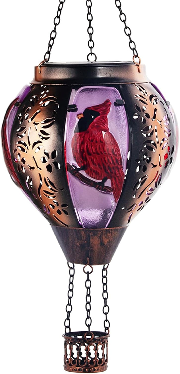 Outdoor Hot Air Balloon Solar Light - Flame Hanging Solar Light Waterproof Lantern For Courtyard Garden Courtyard Farmhouse Decoration, Great Gift (Cardinal)