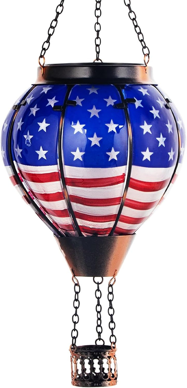 Outdoor Hot Air Balloon Solar Lights - Flame Hanging Solar Lights Waterproof Lanterns For Courtyard Garden Courtyard Farmhouse Decoration, Great Gifts (Flag)