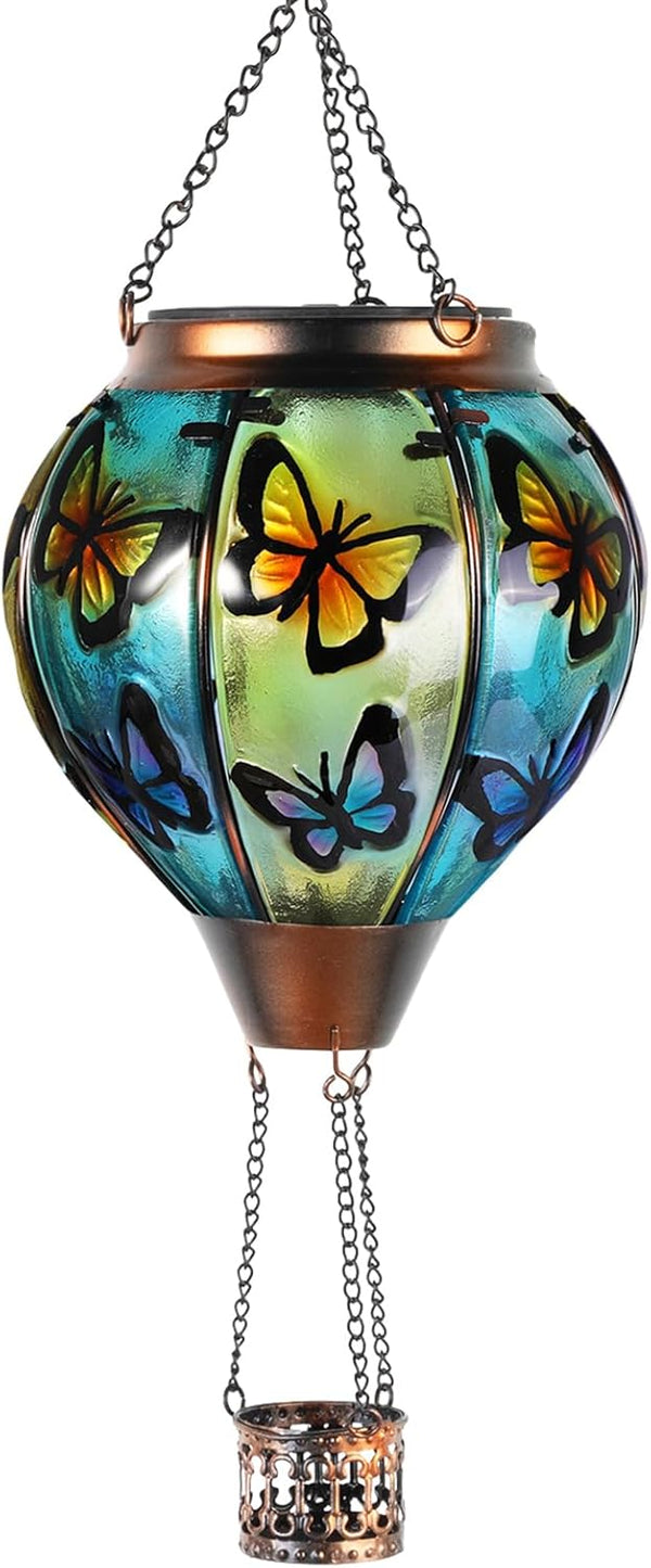 Hot Air Balloon Solar Light Strip Flashing Flame Light Outdoor Solar Hanging Light Waterproof Garden Courtyard Farmhouse Courtyard Exterior Decoration, Glass (Butterfly)