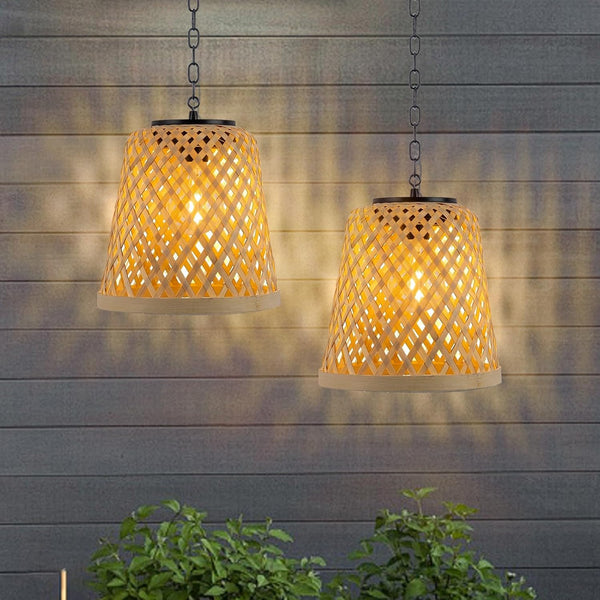 Solar Hanging Lantern Outdoor Pavilion Light Rattan Chandelier Solar Light Waterproof Exterior For Porch Garden Courtyard Farmhouse Decoration, Set of 2