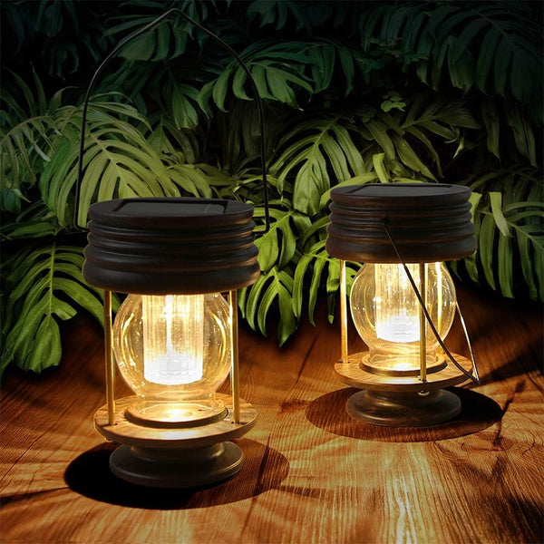 Solar Lantern Outdoor Waterproof Hanging Solar Garden Lights - 2 Pack Solar Powered Landscape Christmas Lanterns with Retro Design for Patio, Yard, Garden and Pathway Decor ( Warm Light )