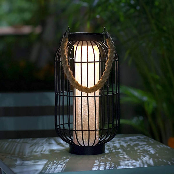 Large Solar Lantern Outdoor Heavy Duty Metal Chandelier Decoration Solar Table Lamp Waterproof For Outdoor Terrace Garden Porch Desktop Decoration (Black)