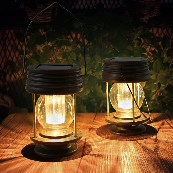 Outdoor Solar Lantern - Hanging Solar Lantern - 2pcs Solar Waterproof LED Lantern Retro Design for Landscape Courtyard Garden Path Beach Pavilion Decoration (Warm Light)