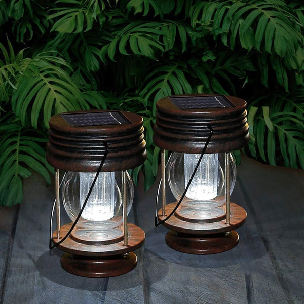 Solar Lights - Outdoor Hanging Solar Lights - 2pcs Solar Waterproof LED Lantern Retro Design for Landscape Courtyard Garden Path Beach Pavilion Decoration (White Light)