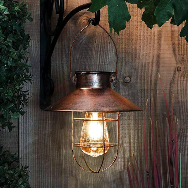 Solar Light Outdoor Chandelier Metal Farmhouse Solar Light With Warm White Edison Bulb Design for Garden Courtyard Courtyard Courtyard Porch Decoration (Brushed Copper)