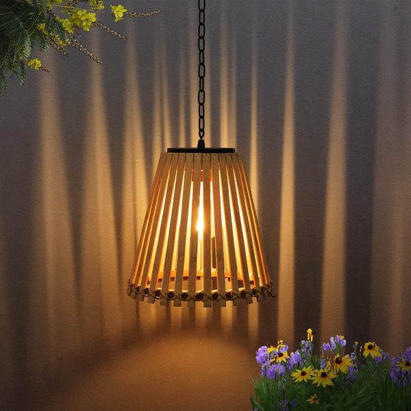 Solar Lantern Outdoor Waterproof Hanging Light - Natural Bamboo Woven Decoration Solar Rattan Chandelier With Edison Bulb, Suitable for Courtyard Garden Landscape Passage Courtyard Decoration