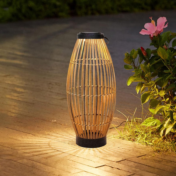 Solar Floor Lamp Outdoor Decoration Patio 24 Inch (Approx. 61.0 cm) Large Natural Wicker Rattan Solar Lantern Outdoor Lighting Waterproof Garden Lawn Deck Pool Porch Driveway Access