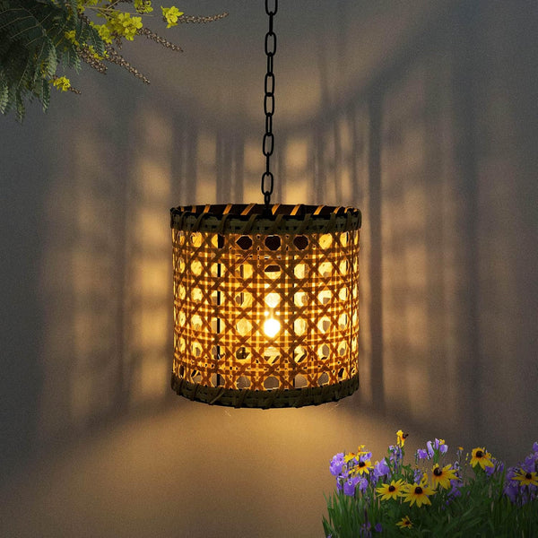 Outdoor Solar Hanging Lantern Light - Natural Rattan Bamboo Woven Decorative Solar Rattan Chandelier Chandelier With Edison Bulb For Courtyard Garden Landscape Passage Courtyard Wedding